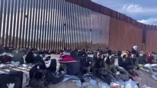 Arizona Border - Hundreds of Men waiting to be Transported into Lukeville After Crossing Illegally