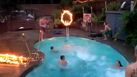 Epic Pool Dunk Through Ring of Fire