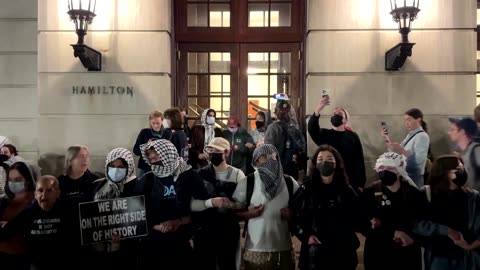 Pro-Palestinian protesters barricade hall at Columbia