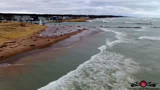 Gale Force Winds Hitting New Buffalo, Michigan Drone Footage No beach left & flooding Marina