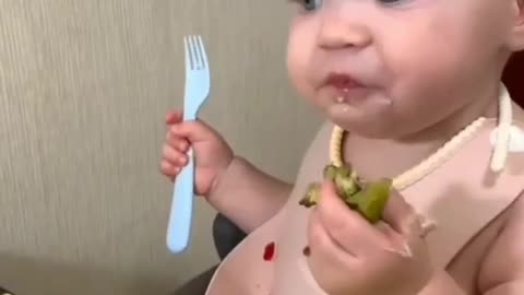Baby think eating food baby 😀😀so laughing