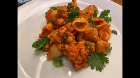 Conchiglie with Roasted Red Pepper Sauce and Beans