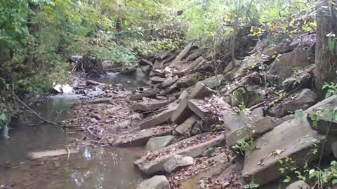 POV Hiking Explore Creek in Wilderness Trickling Water Sounds of Nature ASMR Sounds Concrete Slabs