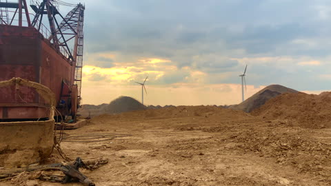 Dystopian Landscape. Old Technology. Sand quarry. Martian Landscape on Earth