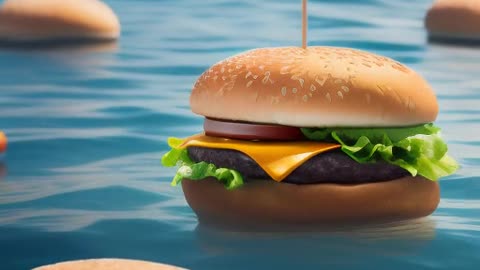 Burger floating in the ocean.mp4