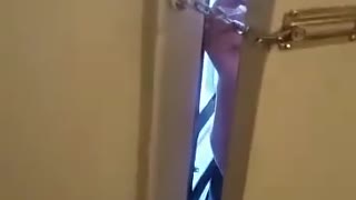 Girl Unlocks a Chain Door from the Outside