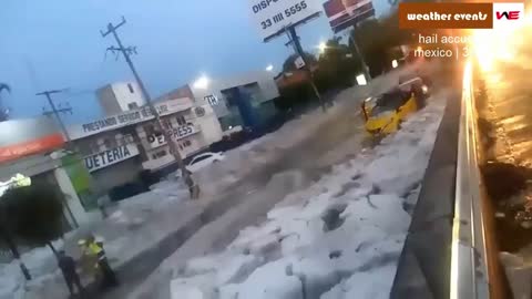 River of hail during the severe hailstorm in Guadalajara Mexico