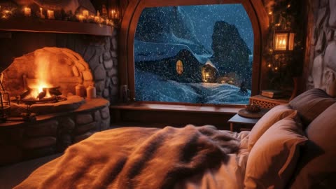 One Hour Sleep Video Hobbit Home: Winter Snowfall 1-Hour Snow, Fire and Wind Sounds + Custom ASMR