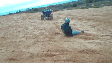 Waynoka Sand Dunes Yamaha Raptor Crash then takes off without rider