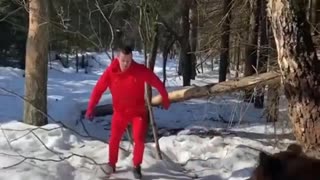 this guy played football with a real bear