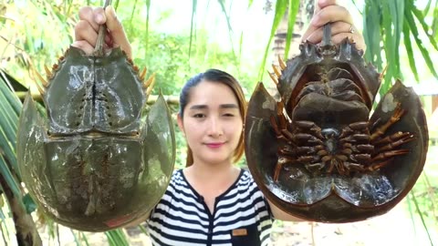 Yummy Horseshoe Crab Salad Cooking - Horseshoe Crab Cooking - Cooking With Sros