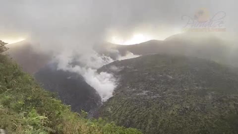 Latest footage of the effusive eruption at La Soufriere Volcano St Vincent and the Grenadines