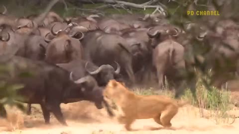 Shocking movement when painful lions are attacked...