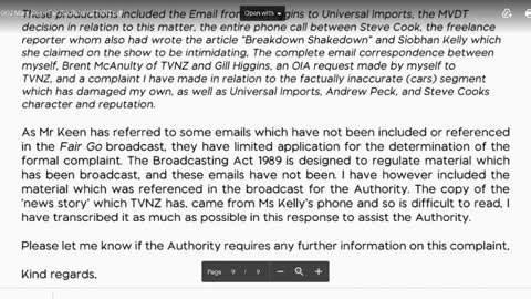 IJWT - An Unfair Go, TVNZ response to Broadcasting Standards Authority re my complaint
