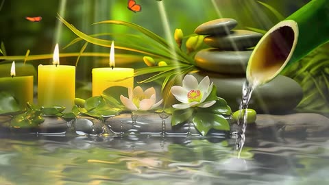 Bamboo Water Fountain and Healing Piano Music -Sleep Music, Relaxing Music, Spa Music, Meditation