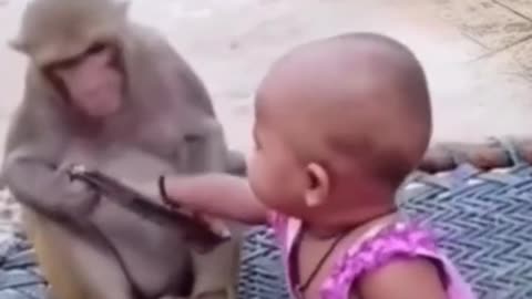 Monkey and a little girl