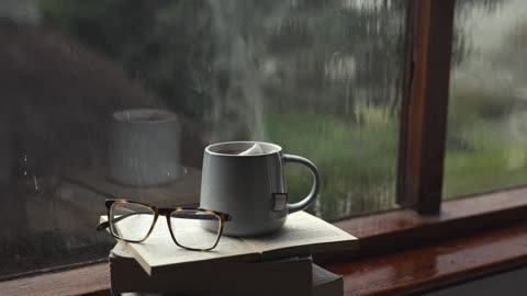 Rain and thunder with tea and window | Ambience | relaxing music | meditation | music | cozy