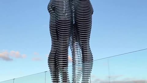 The steel kinetic sculpture “Ali and Nino” also known as “Man and Woman”