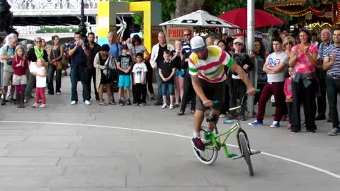 Acrobatic bicycle street performance in London