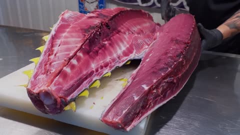 World's Sharpest Tuna Knife！Superb yellowfin Tuna cutting skill, Luxurious sashimi