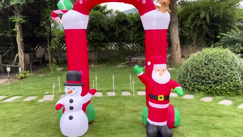 Christmas Inflatables Sock Arch with Santa & Snowman