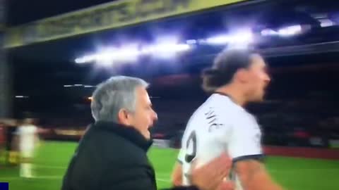 Jose Mourinho congratulating the players at full-time