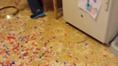 Girl Breaks Light With Confetti Cannon