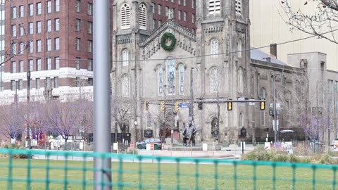 Cleveland Exploring Part 1 Downtown Square Terminal Tower Old Stone Church Trolly Bus Line Rail