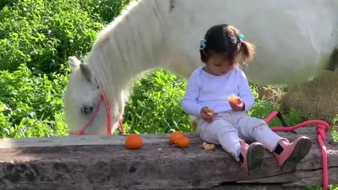 cute girl ridding on horse