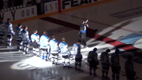 Mark Donnelly Singing The National Anthem At The Penticton VEES Game 10-3-14