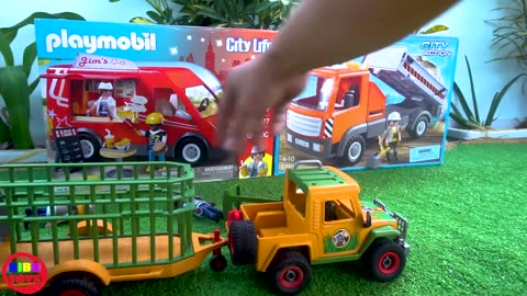 Fire Truck, Dump Trucks, Tractor and Airplane Playmobil Toys Unboxing Videos