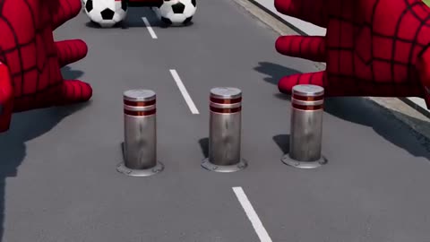 Weird Cars Crossing Triple Bollard & Spider-Man's Hands CRASH _ BeamNG Drive