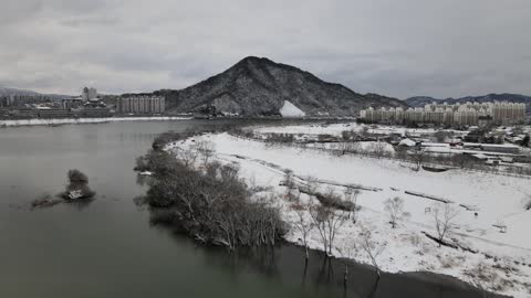 view of winter and mountain (snow) by dron (4k)