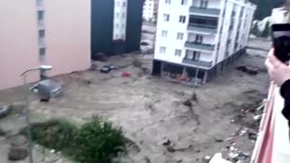 Cars being swept away in Turkey flash floods