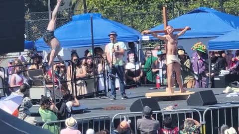 Transgender Mock Jesus Christ celebrating Pride Month in Los Angeles