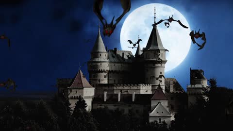 Castle Moon Night Bats Halloween Mystical