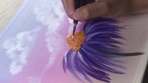 Flower and bee, easy acrylic painting.