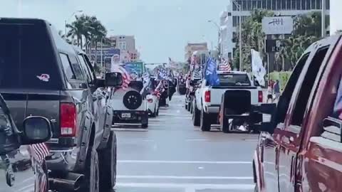 Line of cars and trucks supporting Donald Trump #TRUMP2020