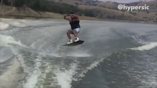 Collab copyright protection - man blue shorts water ski fall