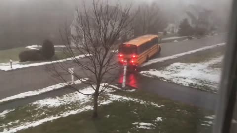 The school bus makes an danger move.