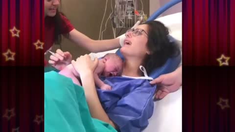 Mother Crying wonderful moments after Baby Birth.