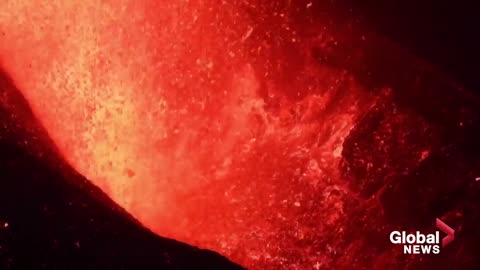 La Palma volcano: Stunning explosions of red-hot lava after crater collapses