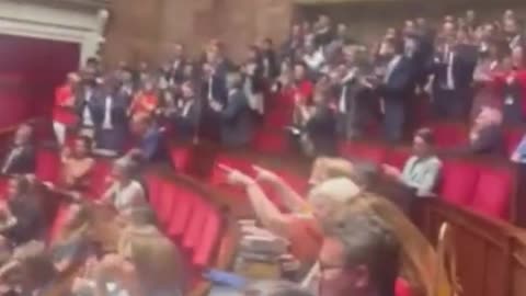 Jubilant scenes tonight in the French parliament as they defeat Macron's "Covid pass".