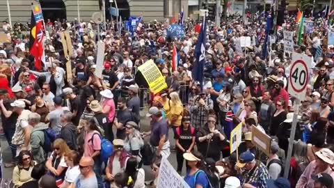 Thousands of Aussies pour into Spring Street Melbourne Infront of Parliament