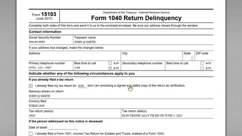 IRS Form 15103 - Form 1040 Return Delinquency