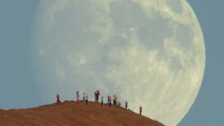 Massive Moon Rise Over Mission Peak Hikers