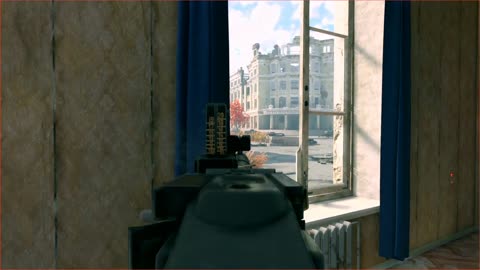 Enlisted | Wehrmacht MG gunner fire on enemy positions cross the street from the window with MG 34!