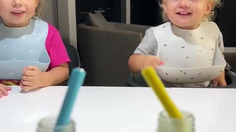 Kids Are Happy To Try New Drinks. Funny Baby Video!