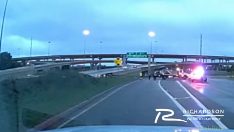 Richardson police release dashcam video of a vehicle hydroplaning and crashing into a tow truck