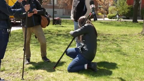 Canada CBC Propaganda Reporter Walks Around Without Mask but Puts it on Before Shooting News Segment